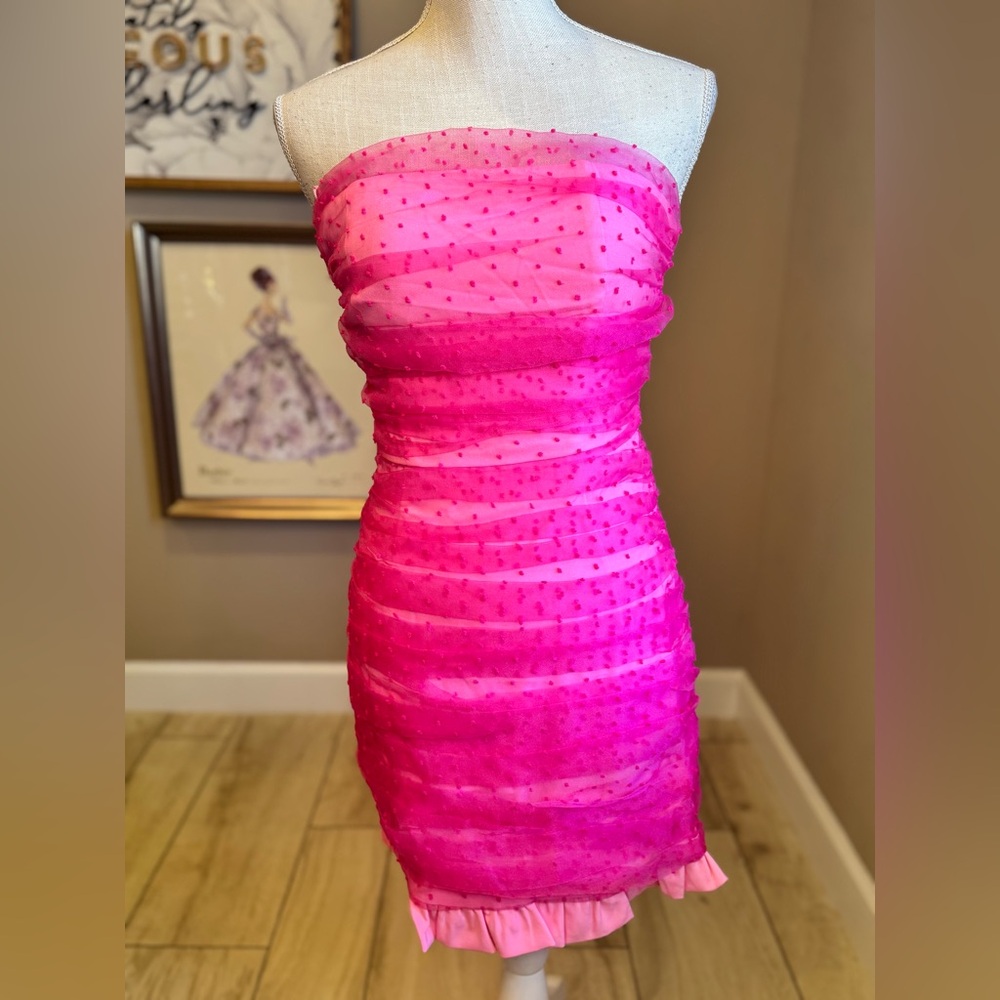 NWT! NAKED WARDROBE Pink Polka Dot Tulle Strapless Dress